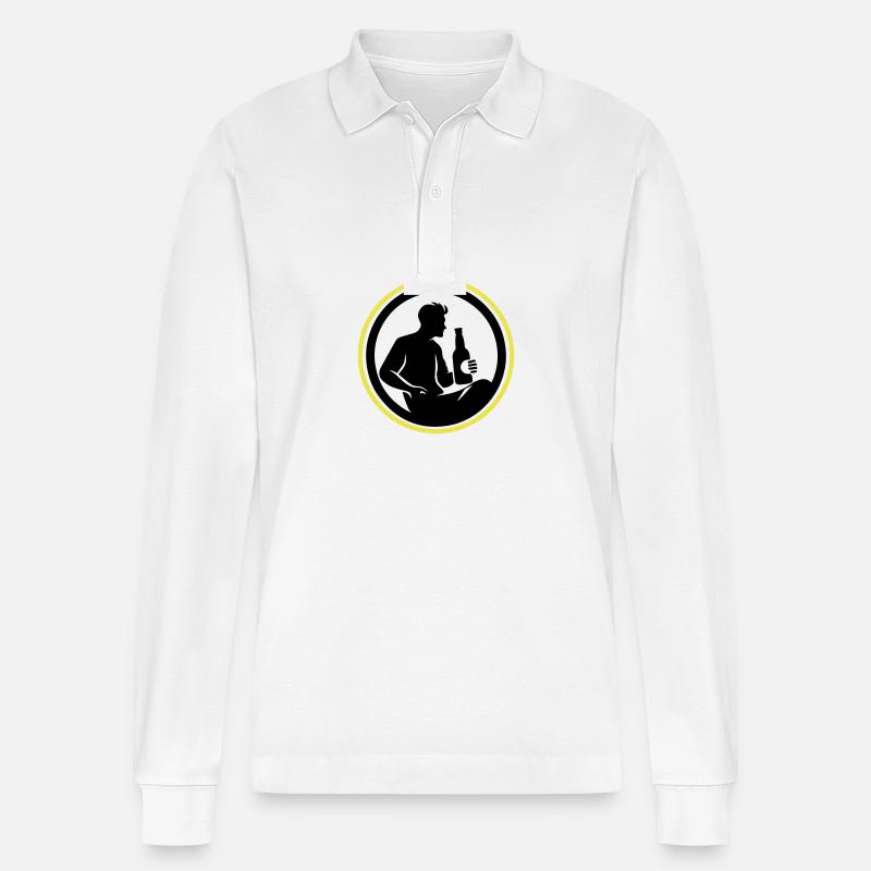 Bouteille de bière buvant Silhouette - Polo à manches longues bio PREPSTER Stanley/Stella Unisexe - blanc