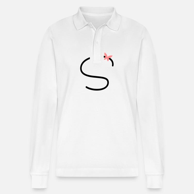 Buchstabe S Schmetterlingsbuchstabe - Stanley/Stella Unisex Bio-Langarm-Poloshirt Prepster - Weiß