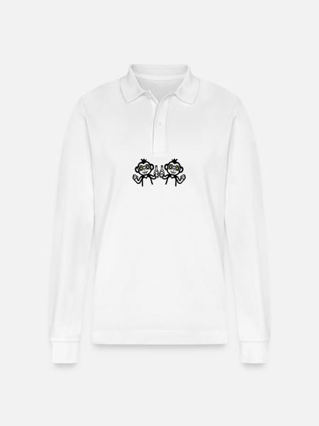 Monkeys Drinking Team Beer - Stanley/Stella Organic Unisex Long-Sleeved Polo Shirt Prepster - white