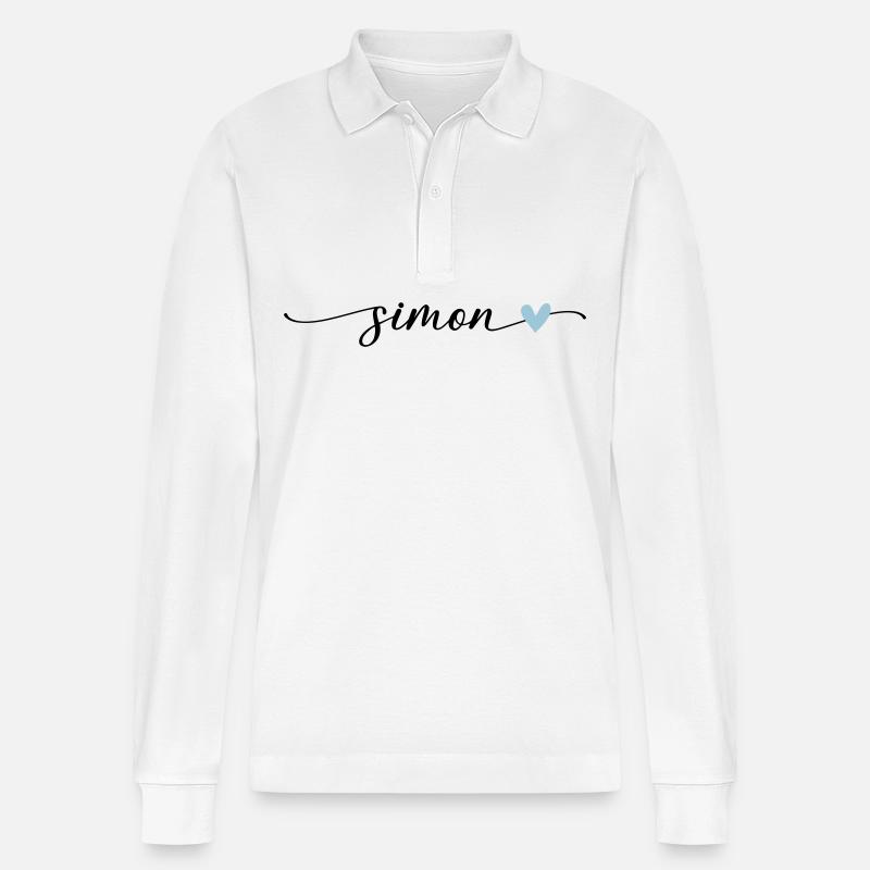 Simon Name Calligraphy Font - Stanley/Stella Organic Unisex Long-Sleeved Polo Shirt Prepster - white