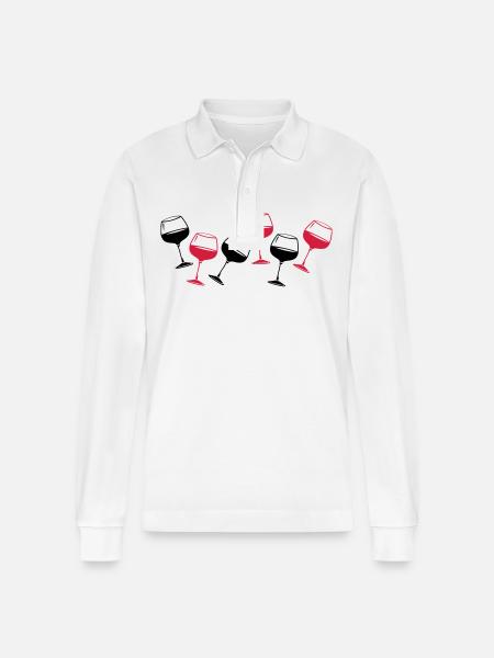 Wine Red Wine Glass - Stanley/Stella Organic Unisex Long-Sleeved Polo Shirt Prepster - white
