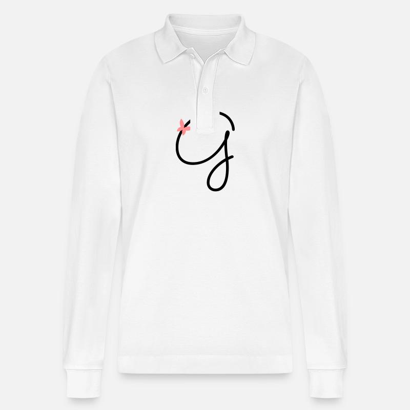 Buchstabe G Schmetterlingsbuchstabe - Stanley/Stella Unisex Bio-Langarm-Poloshirt Prepster - Weiß
