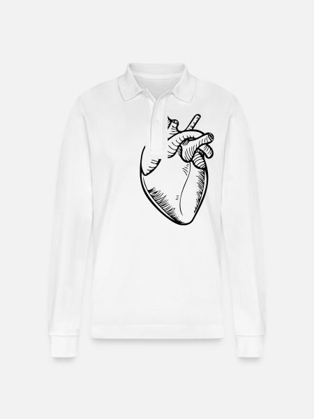 heart - Stanley/Stella Organic Unisex Long-Sleeved Polo Shirt Prepster - white