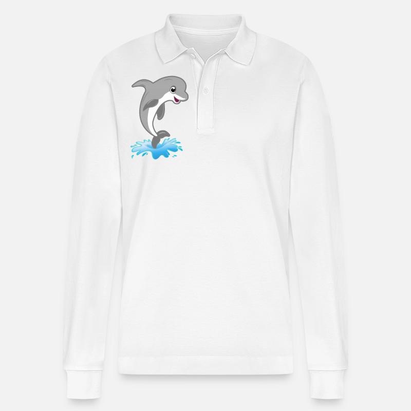 Springender süßer Delfin - Stanley/Stella Unisex Bio-Langarm-Poloshirt Prepster - Weiß