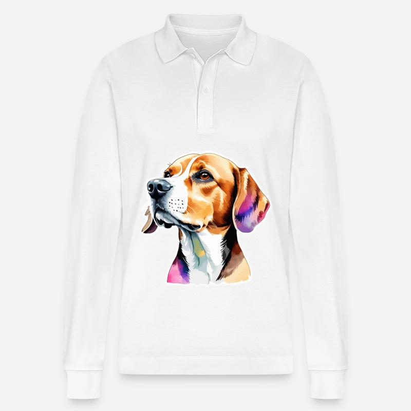 Beagle Aquarelles - Polo à manches longues bio PREPSTER Stanley/Stella Unisexe - blanc