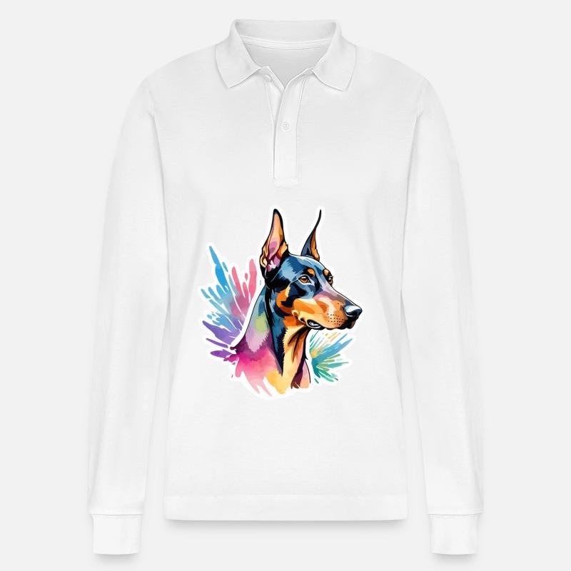 Dobermann Wasserfarben - Stanley/Stella Unisex Bio-Langarm-Poloshirt Prepster - Weiß