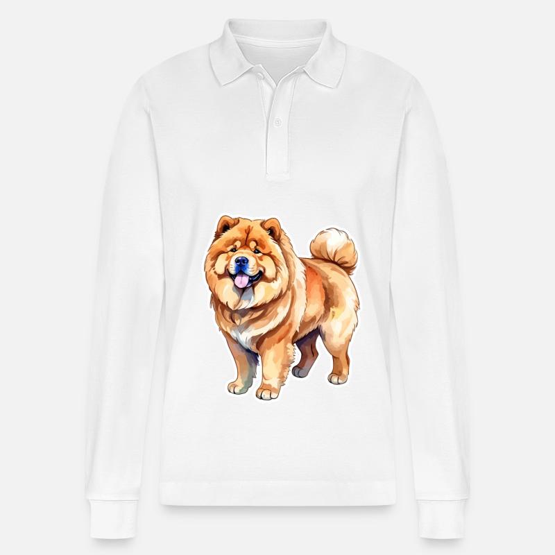 Chow Chow Wasserfarben - Stanley/Stella Unisex Bio-Langarm-Poloshirt Prepster - Weiß