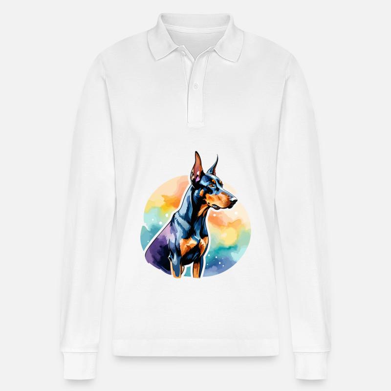 Dobermann Wasserfarben - Stanley/Stella Unisex Bio-Langarm-Poloshirt Prepster - Weiß