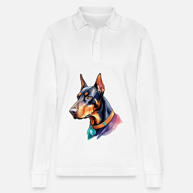Dobermann Wasserfarben - Stanley/Stella Unisex Bio-Langarm-Poloshirt Prepster - Weiß