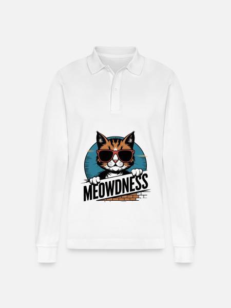Meowdness Cat Sunglasses - Stanley/Stella Organic Unisex Long-Sleeved Polo Shirt Prepster - white