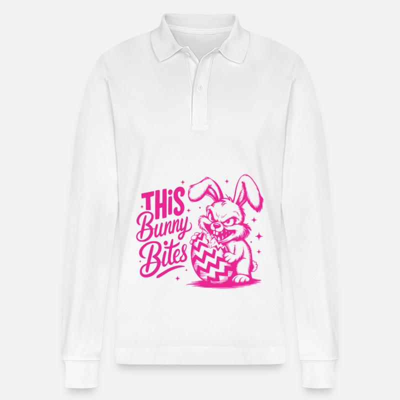 This Bunny Bites - Stanley/Stella Unisex Bio-Langarm-Poloshirt Prepster - Weiß