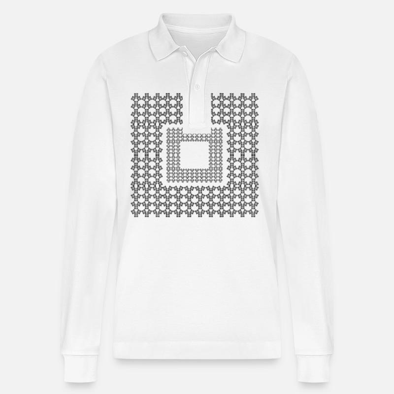 Quadratisches Dekor - Stanley/Stella Unisex Bio-Langarm-Poloshirt Prepster - Weiß