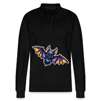 Fledermaus Neo Traditional - Stanley/Stella Unisex Bio-Langarm-Poloshirt Prepster - Schwarz - Vorne - Anna (173cm) & Nico (186cm)