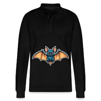 Fledermaus Neo Traditional - Stanley/Stella Unisex Bio-Langarm-Poloshirt Prepster - Schwarz - Vorne - Anna (173cm) & Nico (186cm)