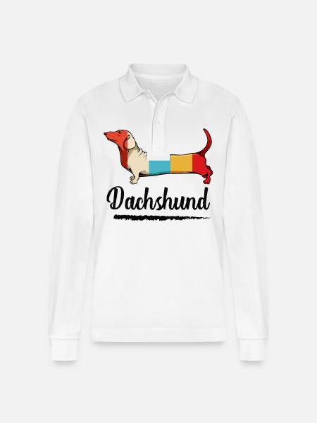 Bunter Dackel Farbblöcke - Stanley/Stella Unisex Bio-Langarm-Poloshirt Prepster - Weiß