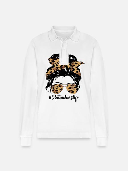 Leopard Bow Hair & Sunglasses - Stanley/Stella Organic Unisex Long-Sleeved Polo Shirt Prepster - white