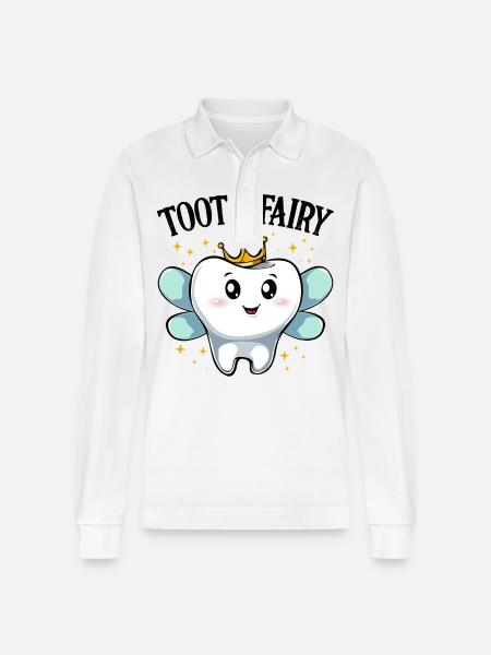 Royal Tooth with Wings Tooth Fairy - Stanley/Stella Organic Unisex Long-Sleeved Polo Shirt Prepster - white