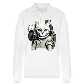 DJ Katze mit Blauen Augen - Stanley/Stella Unisex Bio-Langarm-Poloshirt Prepster - Weiß - Vorne - Anna (173cm) & Nico (186cm)