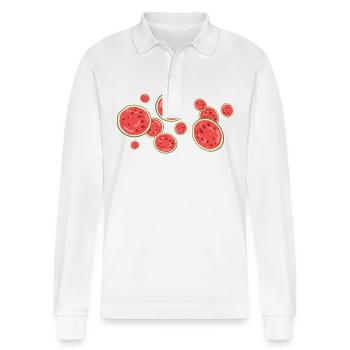Der Duft der Wassermelone - Stanley/Stella Unisex Bio-Langarm-Poloshirt Prepster - Weiß - Vorne - Anna (173cm) & Nico (186cm)