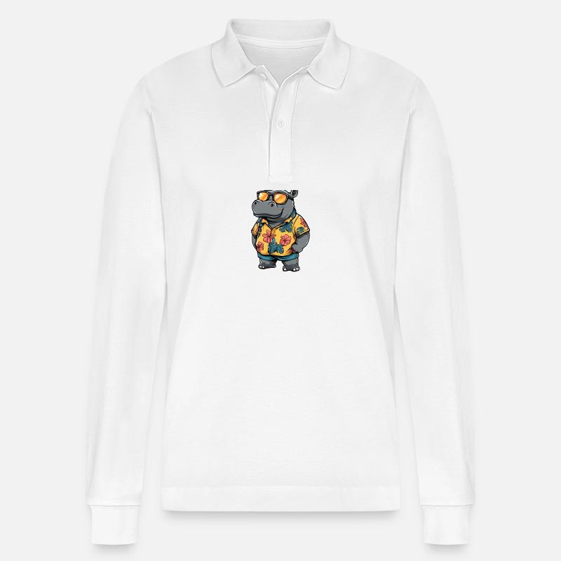 Nilpferd Comic Urlaub - Stanley/Stella Unisex Bio-Langarm-Poloshirt Prepster - Weiß