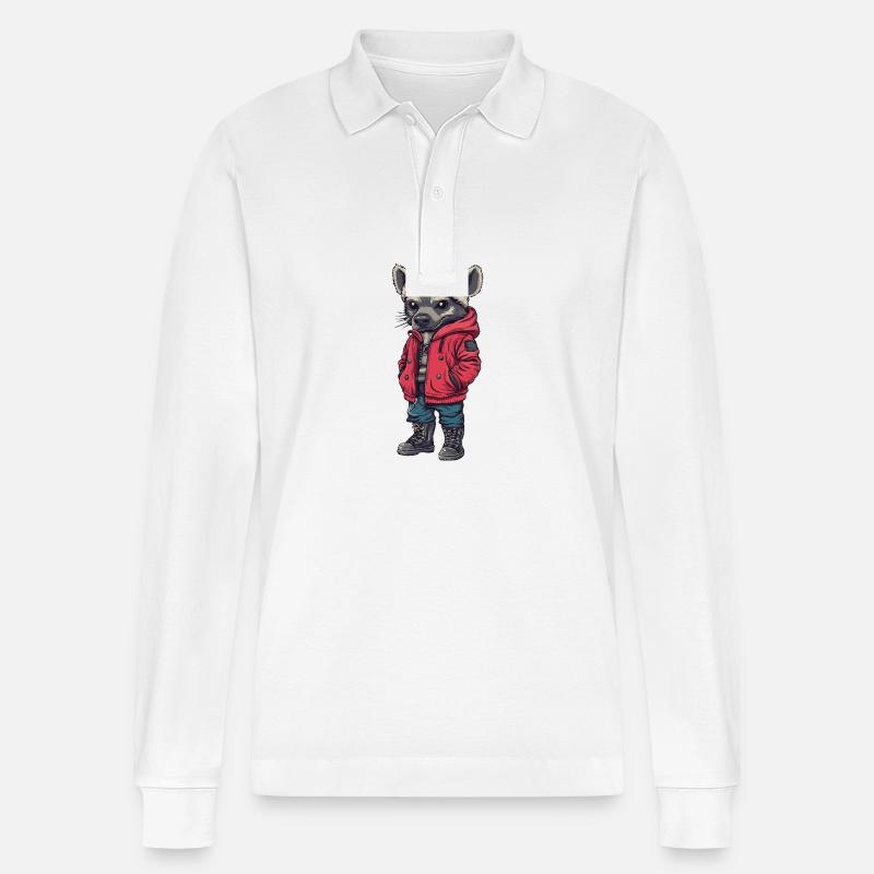 Hyäne Lustig Winter - Stanley/Stella Unisex Bio-Langarm-Poloshirt Prepster - Weiß
