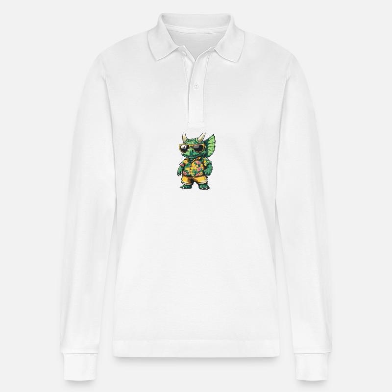 Dinosaurier triceratops Comic Urlaub - Stanley/Stella Unisex Bio-Langarm-Poloshirt Prepster - Weiß