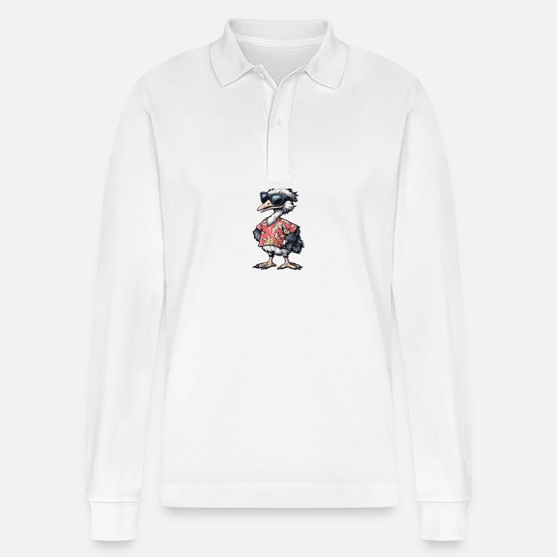 Strauß Comic Urlaub - Stanley/Stella Unisex Bio-Langarm-Poloshirt Prepster - Weiß