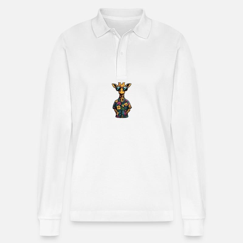 Giraffe Comic Urlaub - Stanley/Stella Unisex Bio-Langarm-Poloshirt Prepster - Weiß