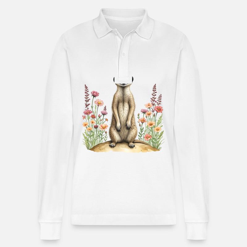 Niedliches Erdmännchen - Stanley/Stella Unisex Bio-Langarm-Poloshirt Prepster - Weiß