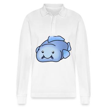 Blue blobfish - Stanley/Stella Organic Unisex Long-Sleeved Polo Shirt Prepster - white - Front - Anna (173cm) & Nico (186cm)