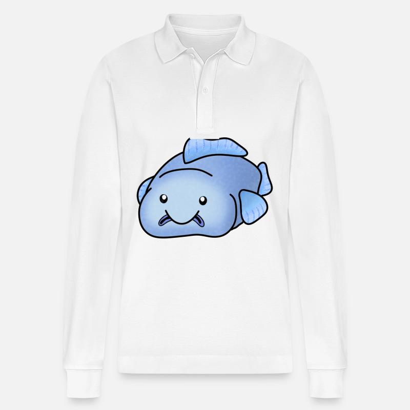 Blauer Blobfisch - Stanley/Stella Unisex Bio-Langarm-Poloshirt Prepster - Weiß