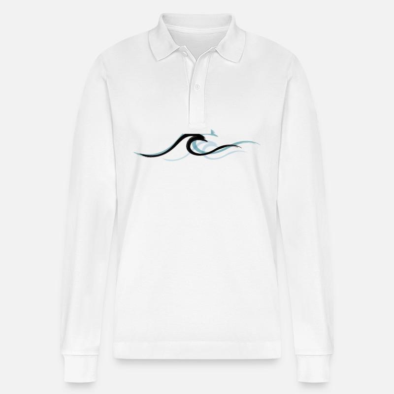 Welle wave Surfen Wasserratte Surfer - Stanley/Stella Unisex Bio-Langarm-Poloshirt Prepster - Weiß