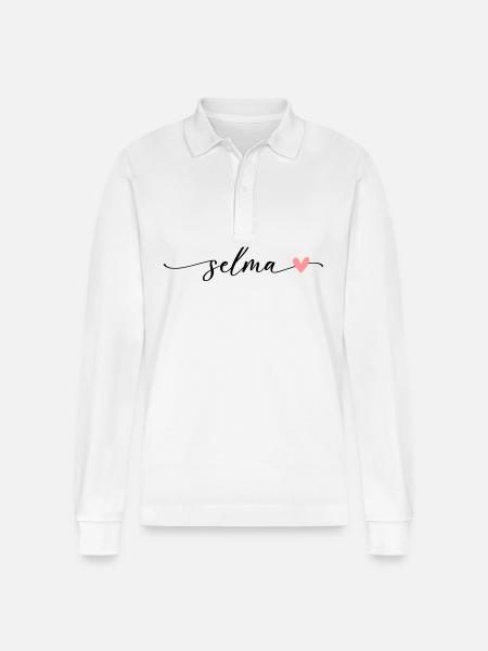 Selma Name Calligraphy Font - Stanley/Stella Organic Unisex Long-Sleeved Polo Shirt Prepster - white
