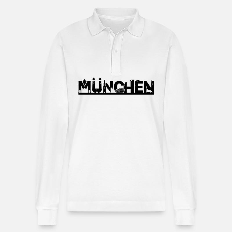München Skyline mit Sehenswürdigkeiten - Stanley/Stella Unisex Bio-Langarm-Poloshirt Prepster - Weiß