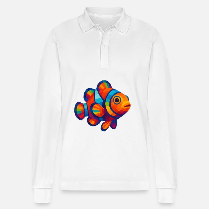 WPAP Polygon Stil Tiere - Clownfisch - Stanley/Stella Unisex Bio-Langarm-Poloshirt Prepster - Weiß