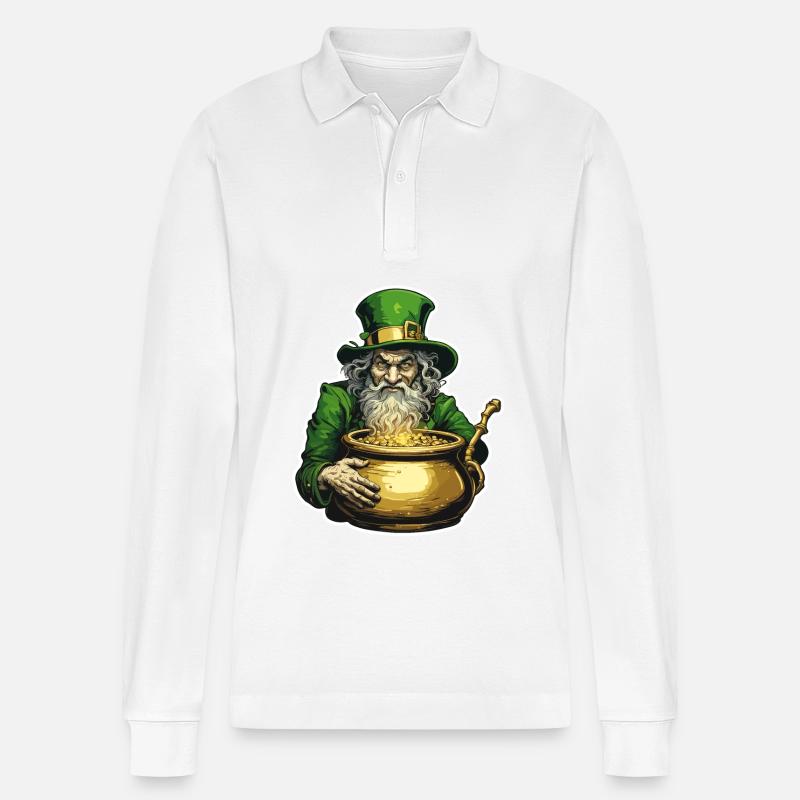 Leprechaun / Leprechaun / Vert / Gingembre / Irlande - Polo à manches longues bio PREPSTER Stanley/Stella Unisexe - blanc