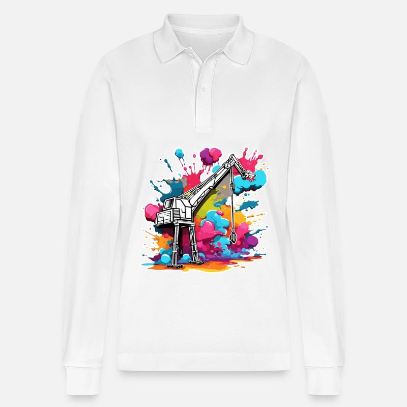 Kran / Baustelle / Seilwinde / Kransystem - Stanley/Stella Unisex Bio-Langarm-Poloshirt Prepster - Weiß