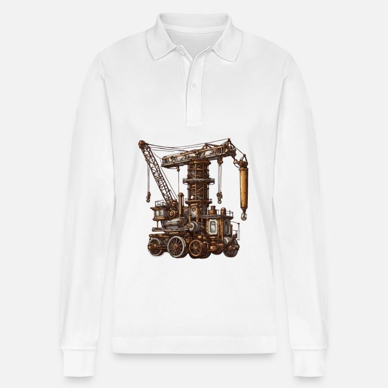 Kran / Baustelle / Seilwinde / Kransystem - Stanley/Stella Unisex Bio-Langarm-Poloshirt Prepster - Weiß