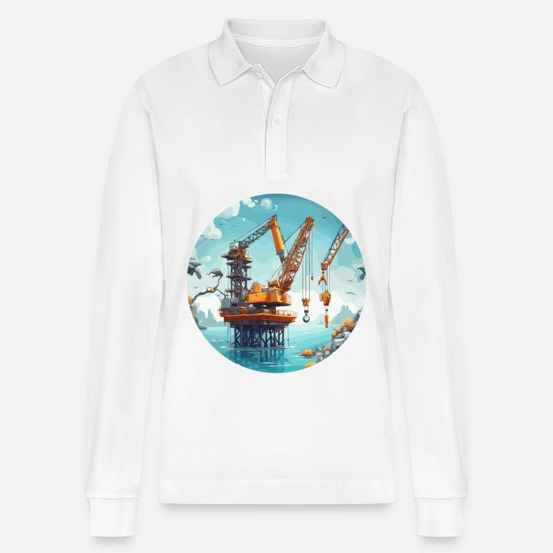 Kran / Baustelle / Seilwinde / Kransystem - Stanley/Stella Unisex Bio-Langarm-Poloshirt Prepster - Weiß