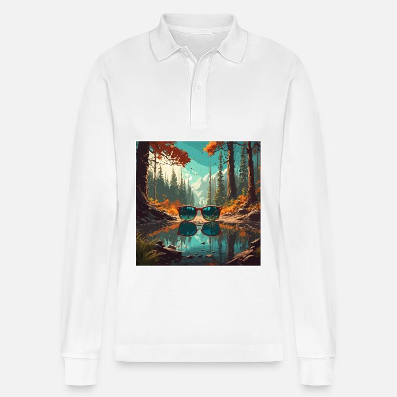Sonnenbrille / Reflektion / Wald / Spiegelung - Stanley/Stella Unisex Bio-Langarm-Poloshirt Prepster - Weiß