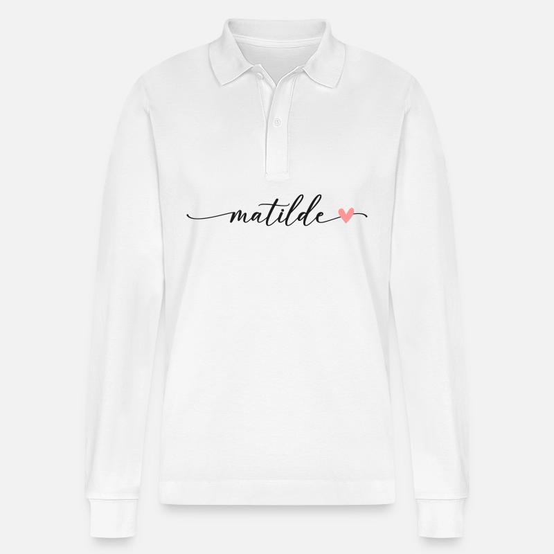 Matilde Name Calligraphy Script - Stanley/Stella Organic Unisex Long-Sleeved Polo Shirt Prepster - white