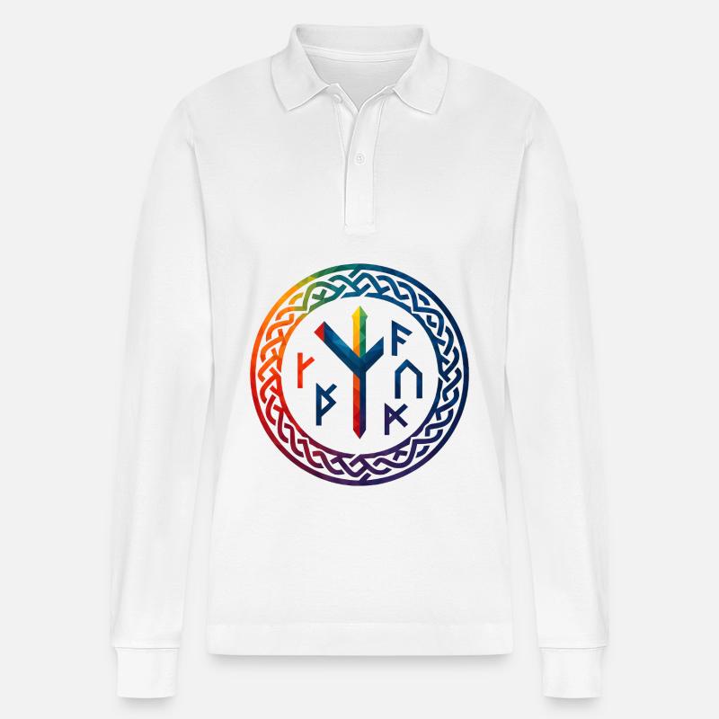 WPAP Polygon Stil - mythischer Runenring - Stanley/Stella Unisex Bio-Langarm-Poloshirt Prepster - Weiß