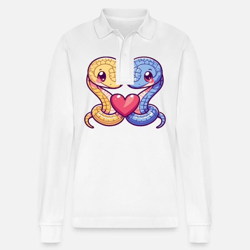 Schlange Kobra Comic Paar Liebe - Stanley/Stella Unisex Bio-Langarm-Poloshirt Prepster - Weiß