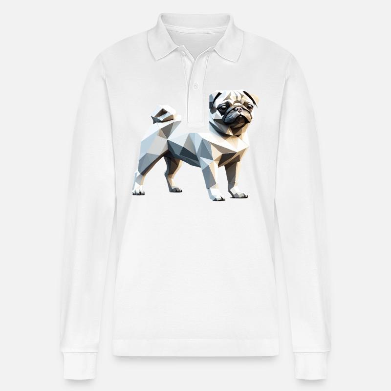 Mops - Haustier Design - Stanley/Stella Unisex Bio-Langarm-Poloshirt Prepster - Weiß