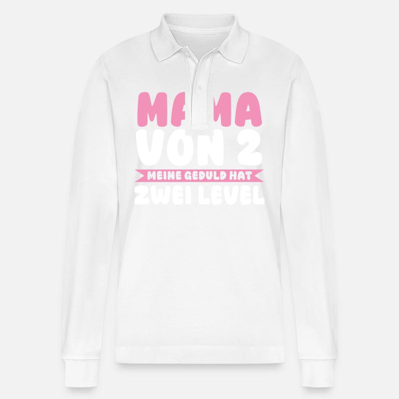 Mama Von 2 Kindern - Stanley/Stella Unisex Bio-Langarm-Poloshirt Prepster - Weiß