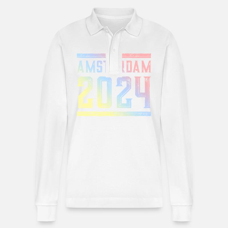 Amsterdam 2024 Bunt - Stanley/Stella Unisex Bio-Langarm-Poloshirt Prepster - Weiß