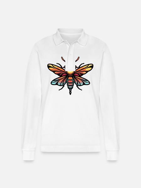 Dragonfly Comic Cool - Stanley/Stella Organic Unisex Long-Sleeved Polo Shirt Prepster - white
