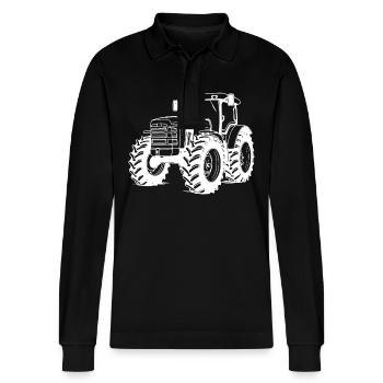 Traktor Symbol Farmer - Stanley/Stella Unisex Bio-Langarm-Poloshirt Prepster - Schwarz - Vorne - Anna (173cm) & Nico (186cm)