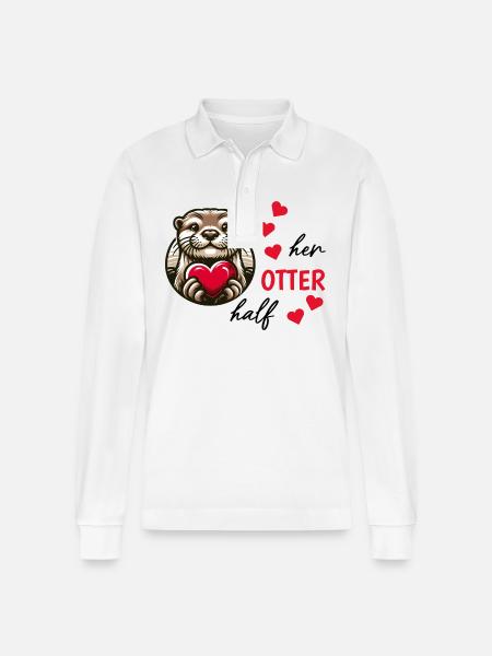 Otter Half Love Gift - Stanley/Stella Organic Unisex Long-Sleeved Polo Shirt Prepster - white