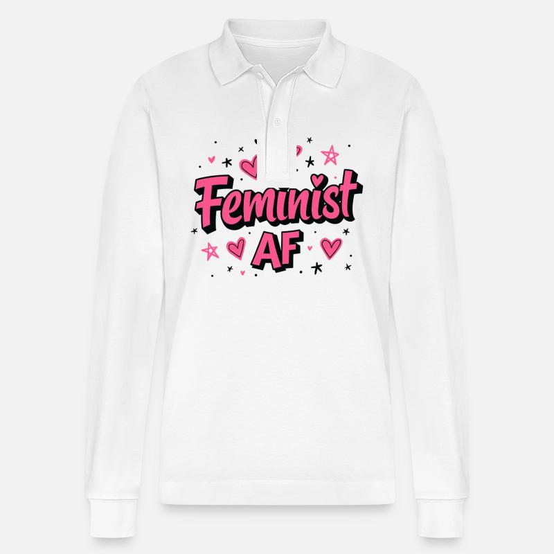 Féministe AF Déclaration Dicton - Polo à manches longues bio PREPSTER Stanley/Stella Unisexe - blanc